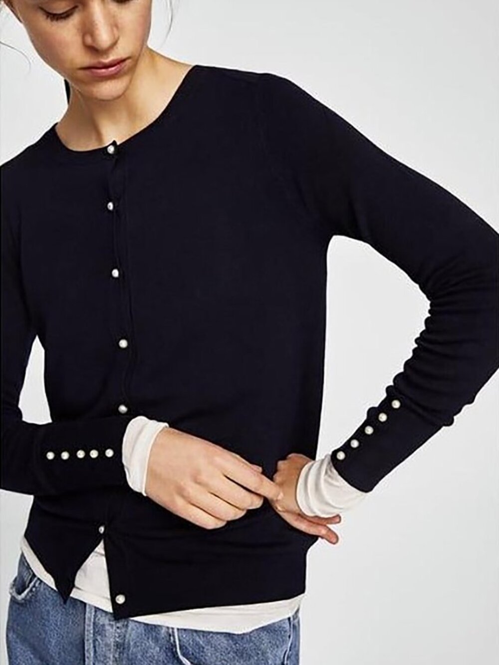 ZARA Pearl Button Cardigan – Black – Size M – NWOT